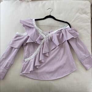 Endless Rose Lavender Striped Ruffle Blouse